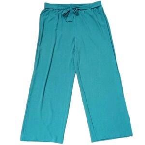 NYCC Trousers Pants Womens XL‎ Teal Pull On Wide Leg Elastic Waist Belt Tie